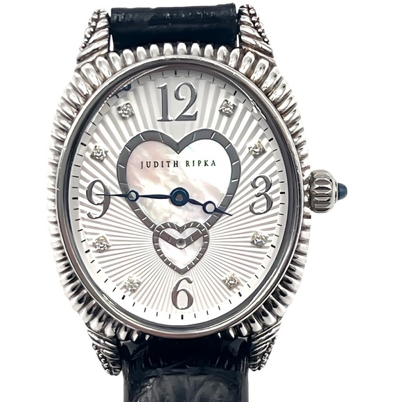 Judith Ripka Accessories - Judith Ripka Sterling Silver Watch- Mother of Pearl Heart Dial, Croc Strap, Rare